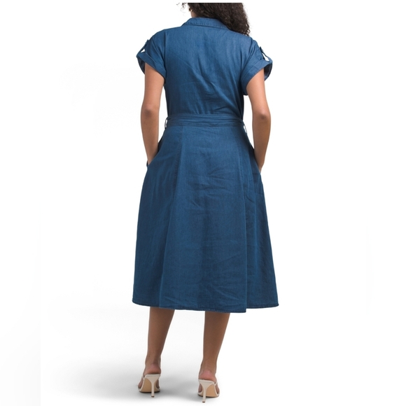 🔹️Ellen Tracy🔹️ Denim Blue Midi Front Dress - Picture 2 of 3